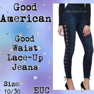 Good American Good Waist Lace-Up Cropped Jeans EUC
